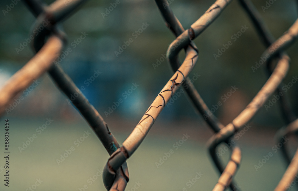 Close-up shot of rusted fence. Shallow focus. Close-up shot of rusted fence. Shallow focus.