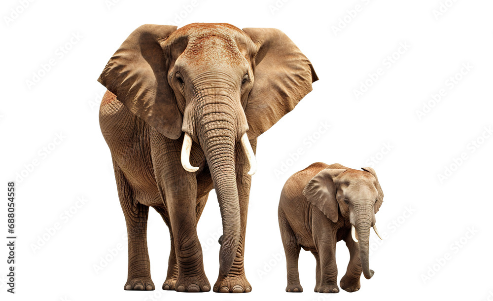 Fototapeta premium Big elephant with a cute little elephant calf, cut out