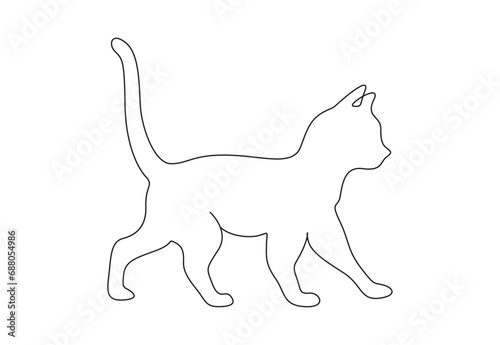 Cute cat one line drawing. Continuous single line art of cat. Isolated on white background vector illustration. Premium vector. 