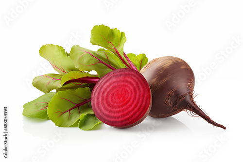 Beetroot with leaves isolated on white background.