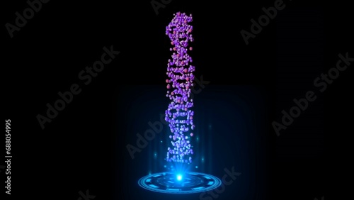 Hologram of dna spiral on a black background. Concept of genetics and medical science. Scientific Technology.