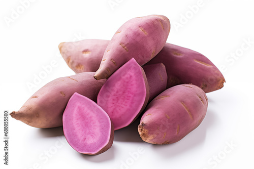 Okinawan purple sweet potato on white background.