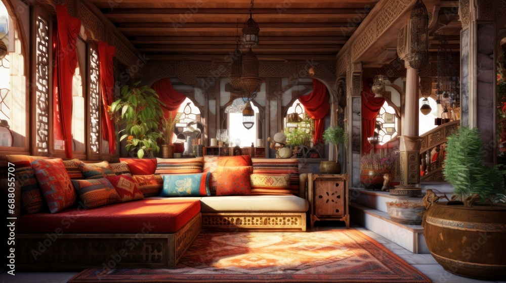 Interior of a cozy room in Indian style