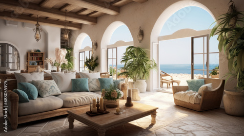 Interior of a cozy room in the style of Mediterranean villas