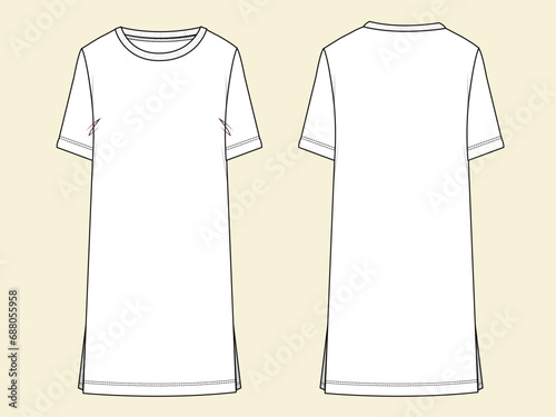 Long leg dress short sleeve fashion flat sketch