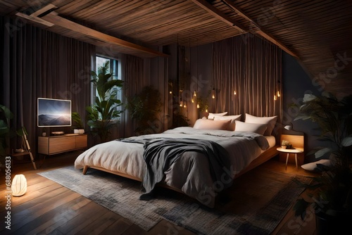 A technology-free sanctuary bedroom with cozy textiles, soft lighting, and a focus on relaxation and disconnecting from digital distractions. © WOW