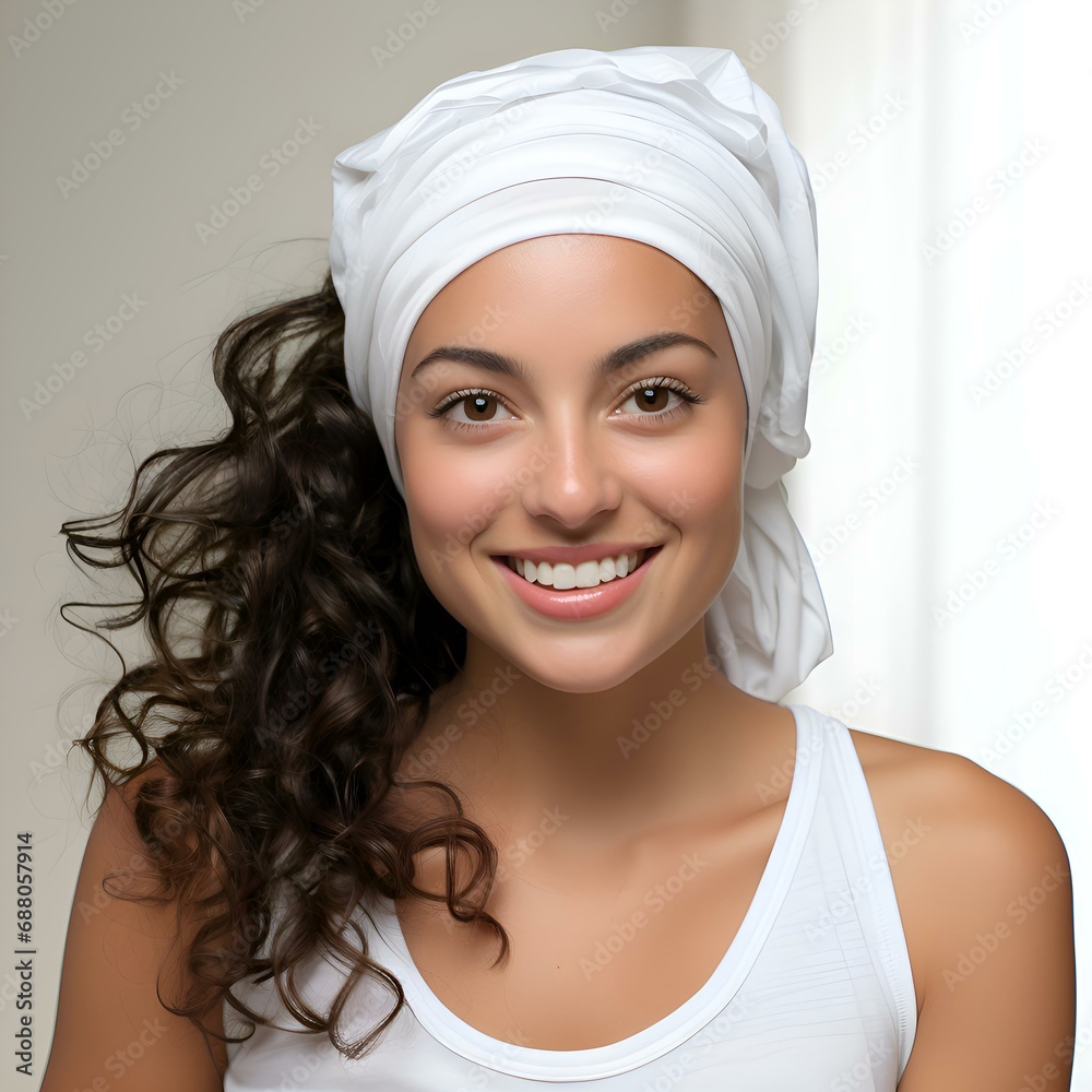 Beautiful woman of Latin American appearance at home and in home clothes smiling and expressing happiness: self-care, beauty, fashion, style, lifestyle, lifestyle (Ai) Beautiful woman of Latin American appearance at home and in home clothes smiling and expressing happiness: self-care, beauty, fashion, style, lifestyle, lifestyle (Ai)