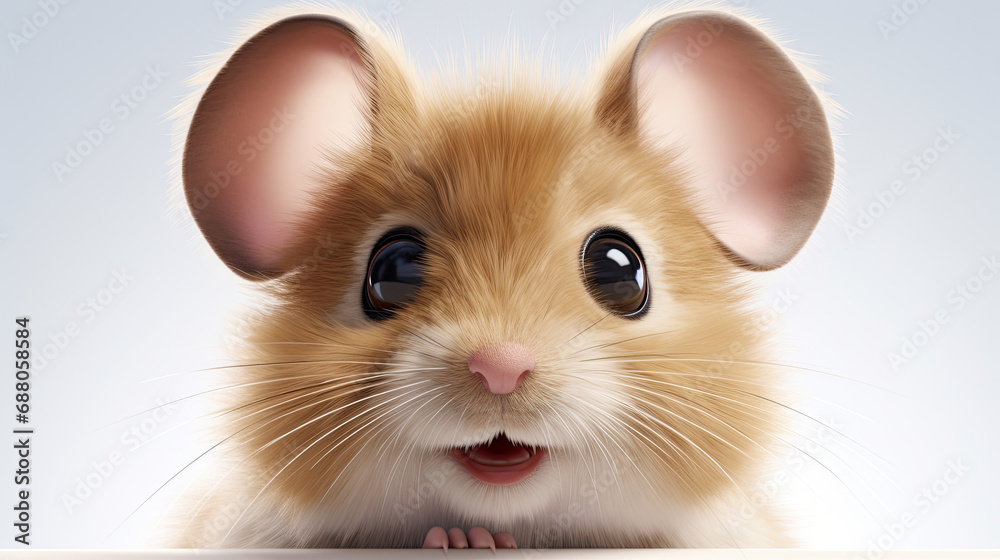 cute hamster mice animal head with cute big eyes, and light brown fur sticking out its hands between white walls on a white background cute hamster mice animal head with cute big eyes, and light brown fur sticking out its hands between white walls on a white background