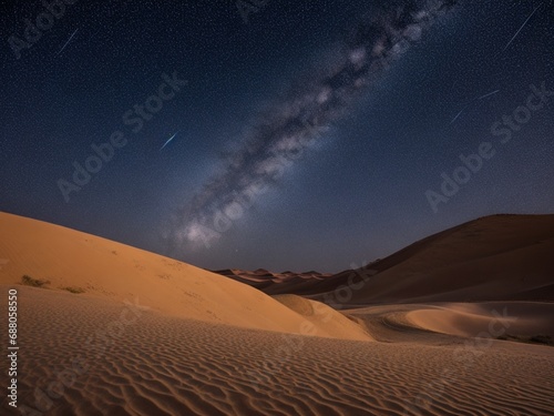 cosmic serenity vast night sky over desert dunes captured in high resolution