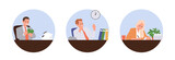 Isolated round icon composition set with happy employee office worker cartoon characters at desk
