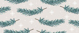 Vector seamless background. Minimalistic pattern. Modern print of pine branches and snowflakes on a gray background. Ideal for textile design, screensavers, covers, cards, invitations and posters.