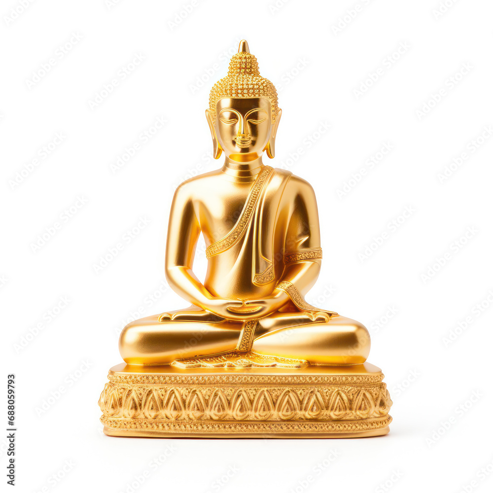 Gold Buddha Statue Illuminated Against white Background - Spiritual Tranquility and Peace Gold Buddha Statue Illuminated Against white Background - Spiritual Tranquility and Peace