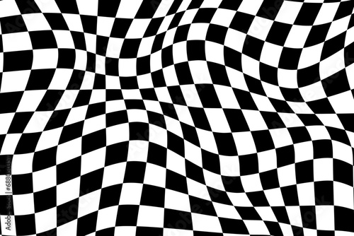 Psychedelic chess background. Trippy black and white checkered pattern.