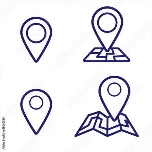 Maps and pins vector icons. Make your own custom location pin icon. Map with pin symbol. Navigation and route concept illustration. Vector icon for contact web page.