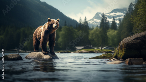 A bear on the bank of a river in the mountains © frimufilms