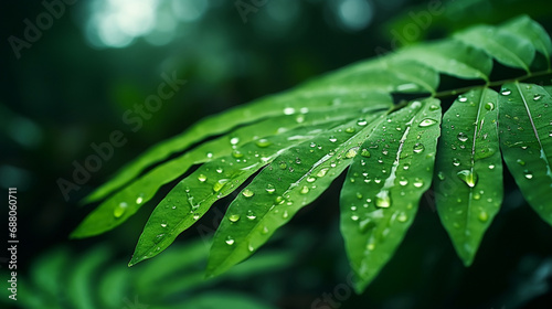 Tropical leaves in the rain