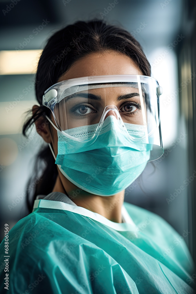 Personalized Care: Close-up of Nurse's Face in Safety Equipment