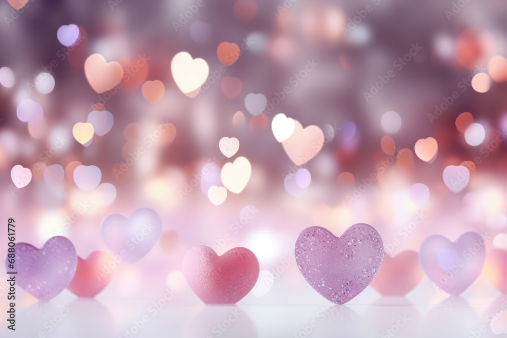 a white background with colorful heart shaped bokeh,