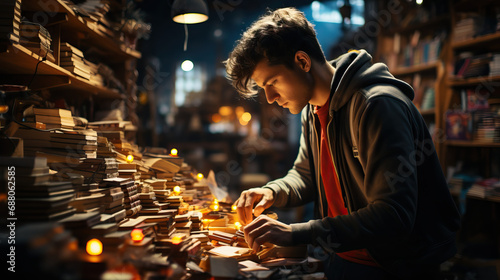 Man browsing books in a bookstore, illustrating the enjoyment of discovering new literature. © Lila Patel