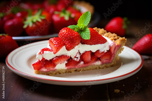 Slice of strawberry cream pie on plate