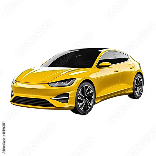 yellow small electric car On the png transparent background  easy to decorate projects.