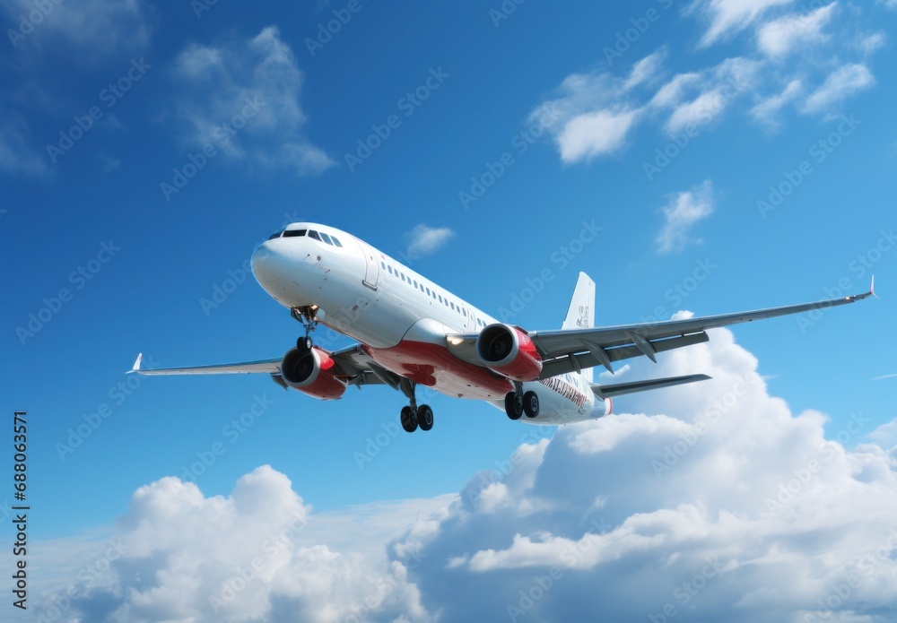an airplane flying in the blue sky, an airplane flying in the blue sky,