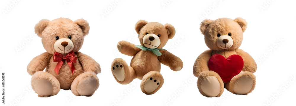 Set of teddy bear toys and a heart-holding plush bear, Isolated on Transparent Background, PNG Set of teddy bear toys and a heart-holding plush bear, Isolated on Transparent Background, PNG