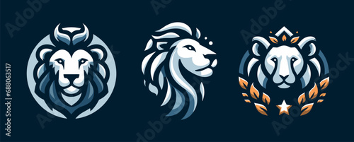 Lion logo head icon. Lion portrait wild animal design sign