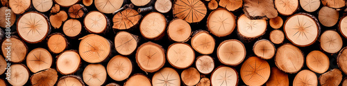 Wooden background. Cut logs close-up