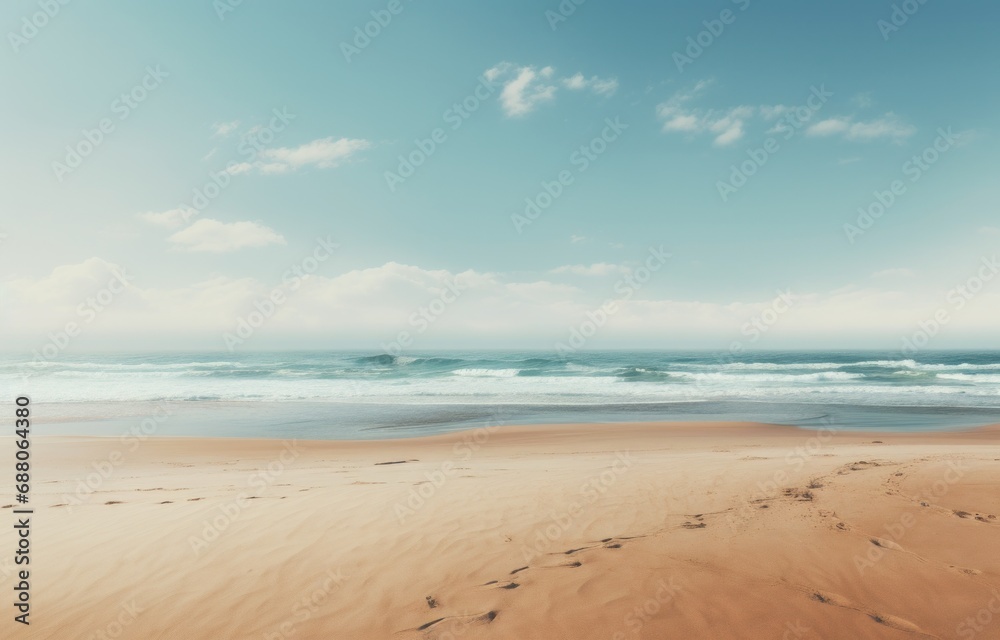 an empty beach with an open ocean in background,