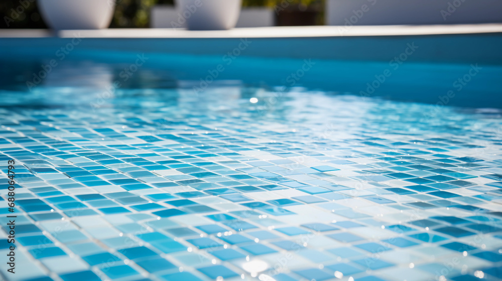 Sleek Elegance Underfoot: A Close-Up View of the Uniformly Tiled Surface of a Pristine Swimming Pool