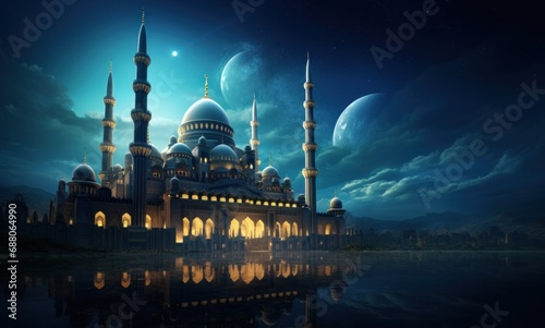 an image with a large mosque and a moon,