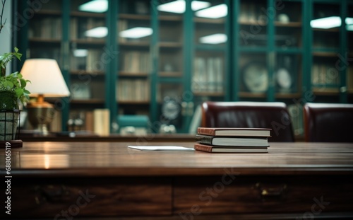 an office has a wall with blurry doors,