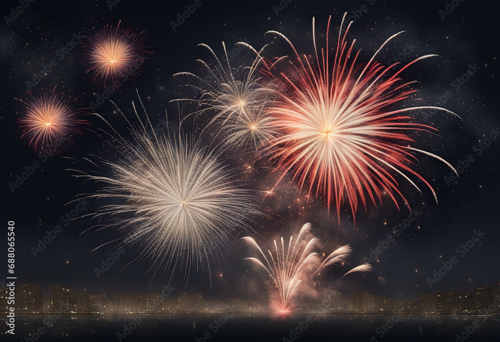 Fireworks at New Year. Bokeh background of a city. Fireworks at New Year. Bokeh background of a city.