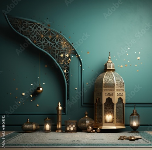 arabic design background with golden lantern and moon