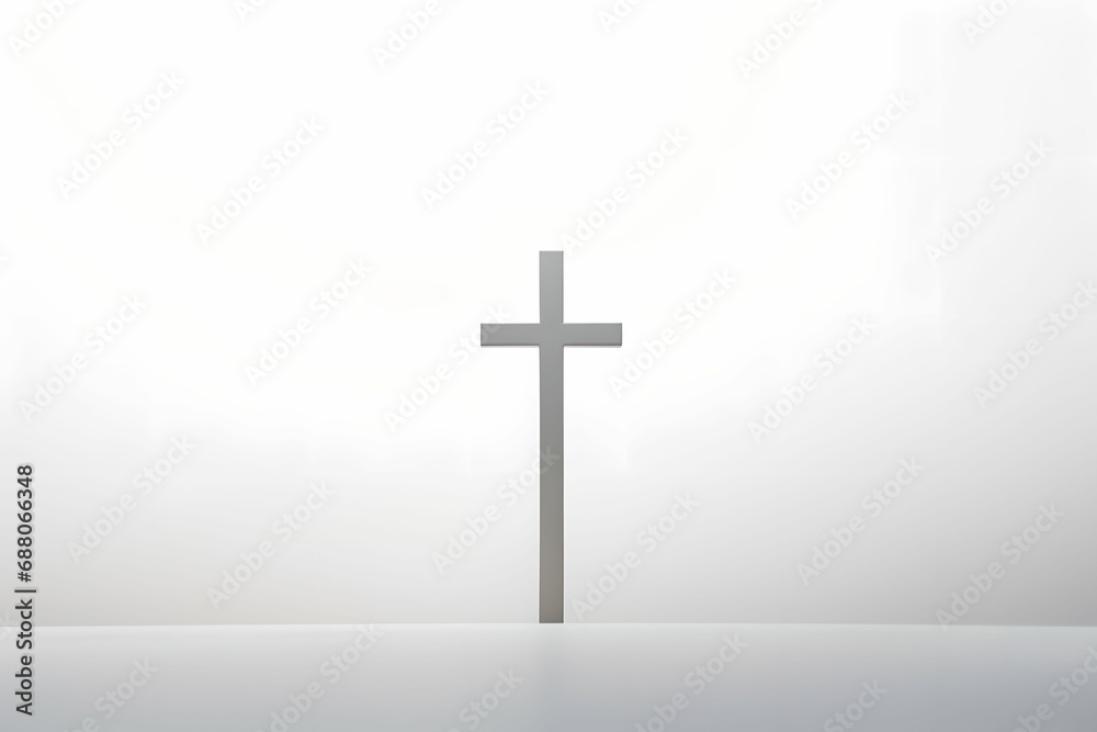 Soft Focus Cross Tranquility, high-key photograph, white background, contemplation, religious symbol