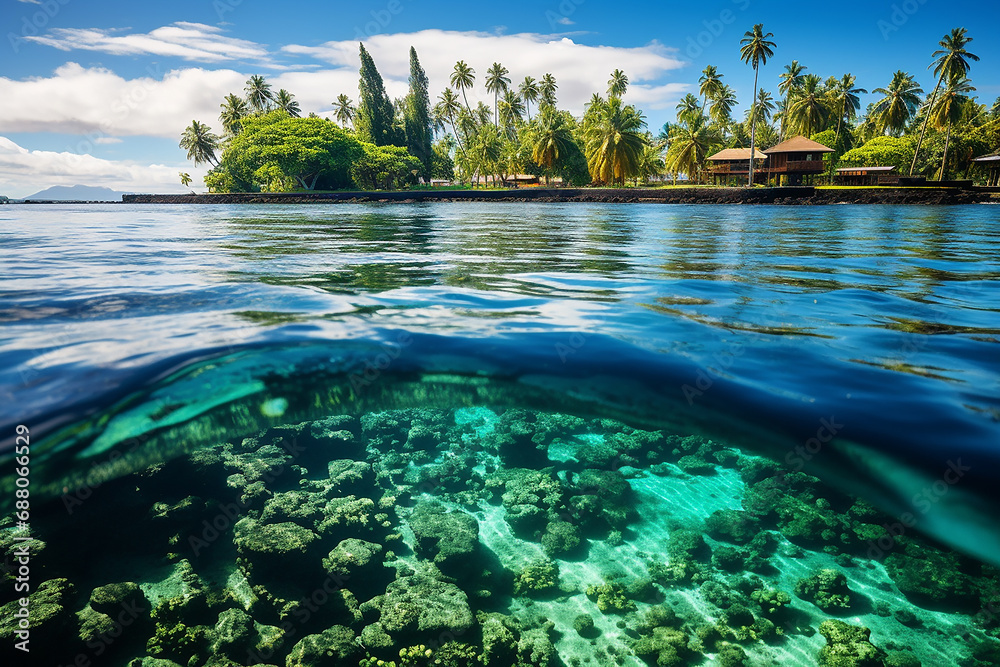 Beautiful beach for relaxation with crystal clear waters, tourism and travel