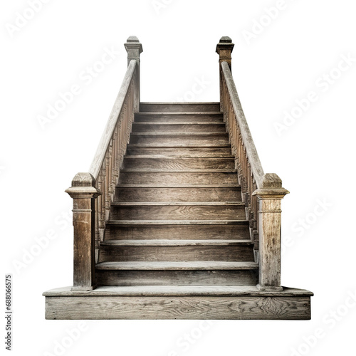 old wooden stairs isolated on transparent background Remove png, Clipping Path, pen tool