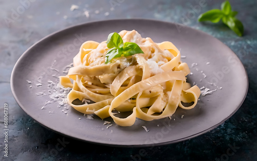 Capture the essence of Fettuccine Alfredo in a mouthwatering food photography shot Generative AI