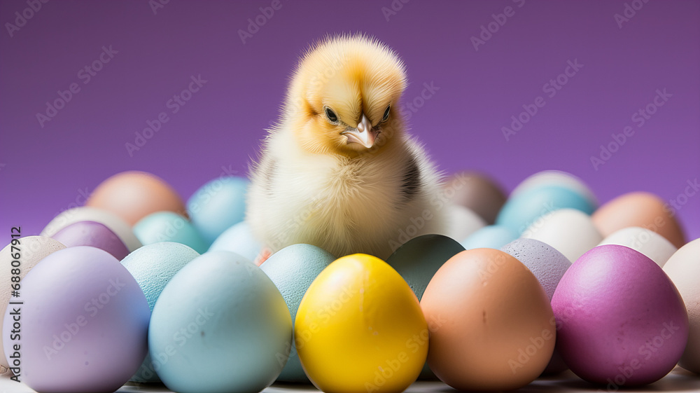 A baby chick standing on a pile of eggs