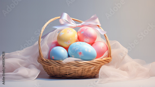 A basket with colorful eggs photo