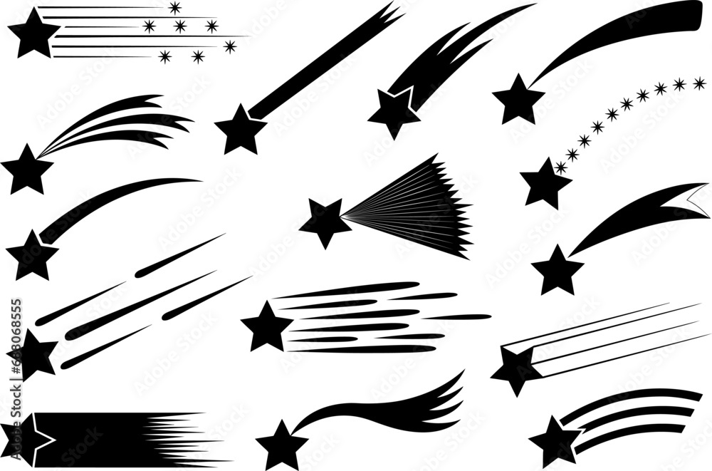 Fotografie Shooting star silhouettes isolated on white background