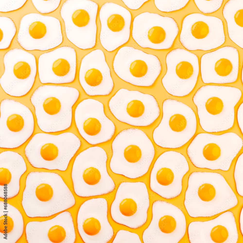 Uniform Fried Eggs on Vibrant Orange Background - Food Pattern Design Uniform Fried Eggs on Vibrant Orange Background - Food Pattern Design
