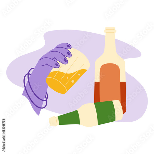 Alcohol addiction concept. Cartoon flat vector illustration