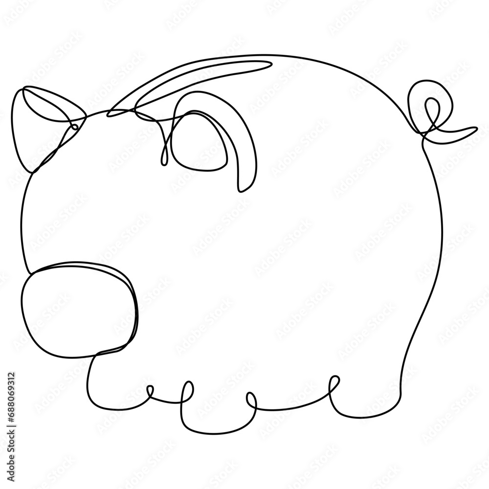 Piggy bank continuous one line drawing. Saving money concept. Vector hand drawn illustration isolated on white. Piggy bank continuous one line drawing. Saving money concept. Vector hand drawn illustration isolated on white.