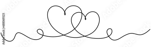 Two hearts continuous line art drawing. Double heart wavy line. Vector hand drawn illustration isolated on white. photo
