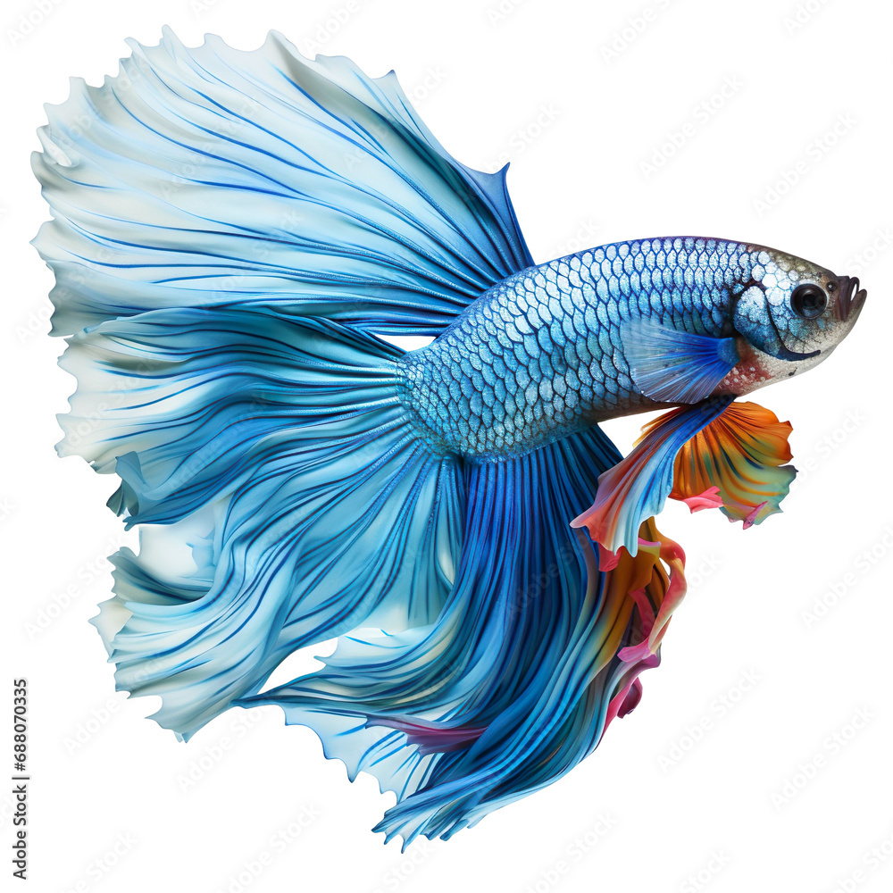 side view of Betta fish swimming isolated on a white transparent background side view of Betta fish swimming isolated on a white transparent background