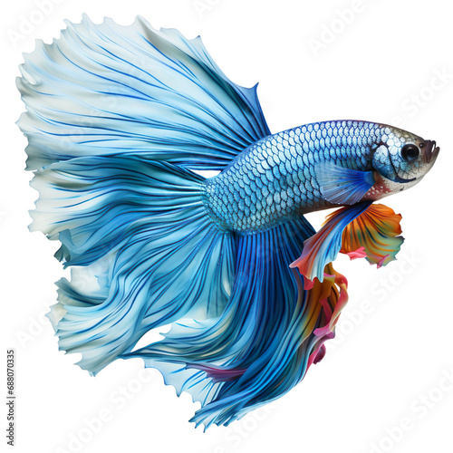 side view of Betta fish swimming isolated on a white transparent background  © SuperPixel Inc