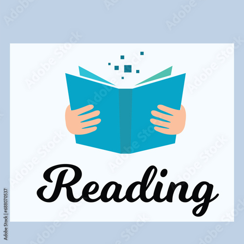 Reading Module and Reading Test of TESOL and IELTS Reading Part with Read Symbol and Book in hand for hand holding Book Sign. Hand holding Book and Reading Book sign and symbol to Read icon hands photo