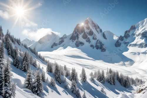 snow covered mountains in winter